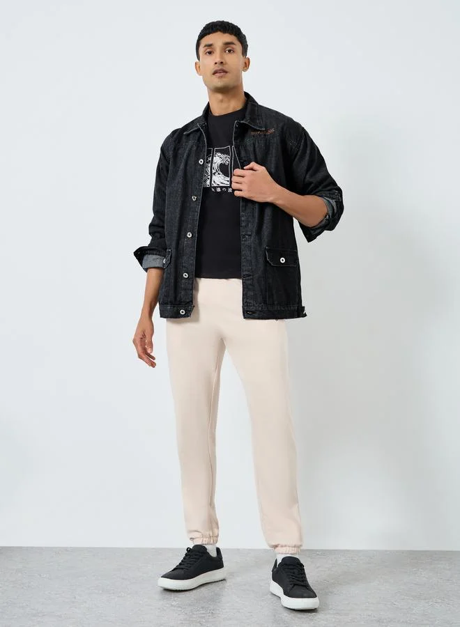 Men Beige Embroidered Slim Fit Joggers